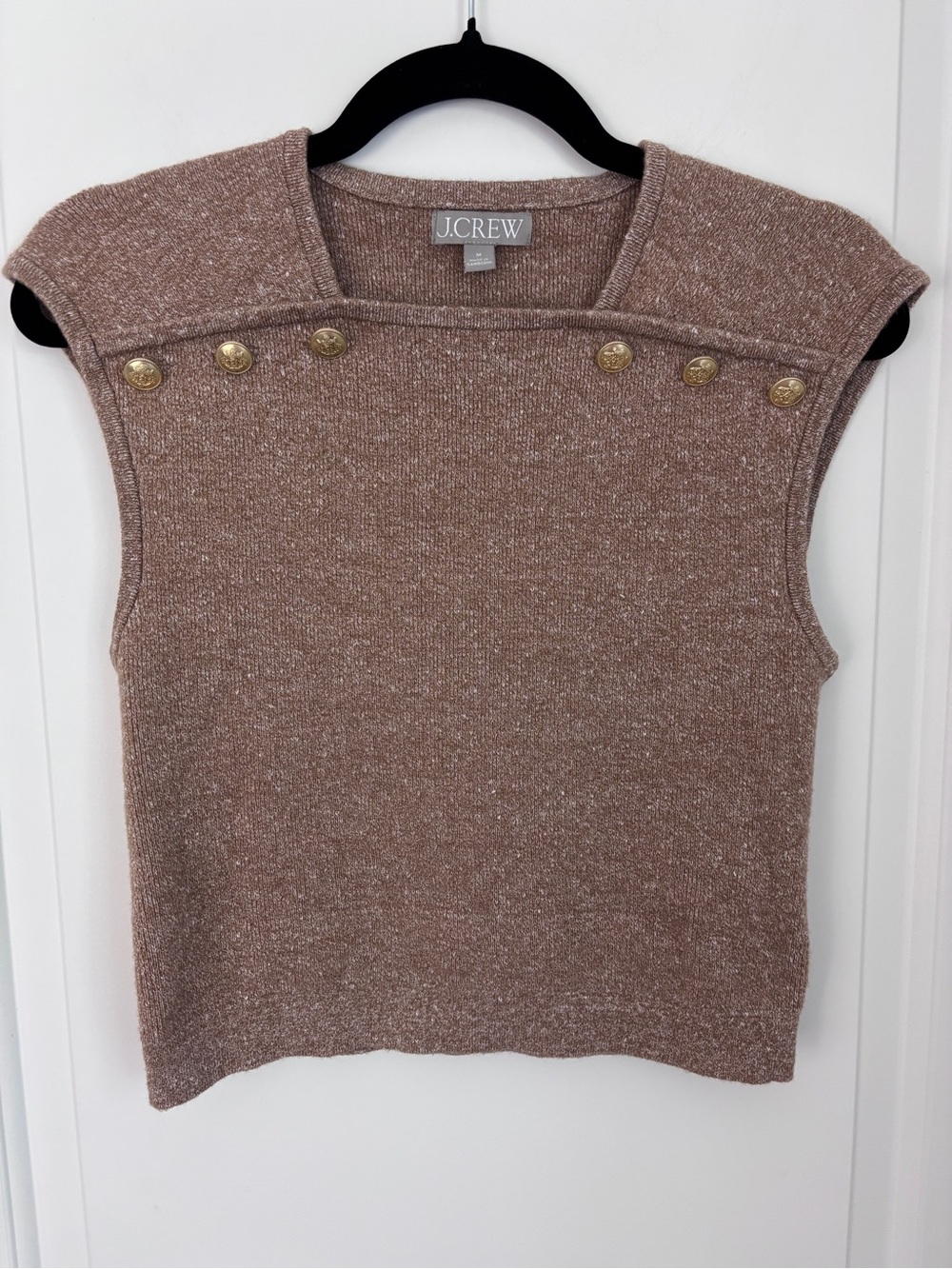 J.Crew Brown Gold Button Cap Sleeve Knit Top Medium